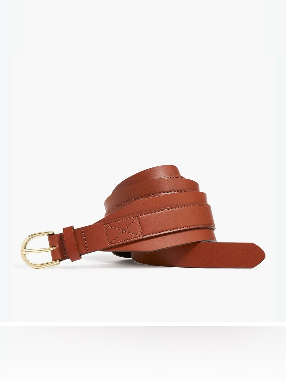 J. CREW Classic Lagenlook Career Cognac Brown Leather Belt w/ Gold Buckle SZ M/L
